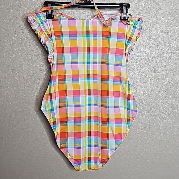 Bleu Rod Beattie 14 Plaid Twist front Bandeau One piece swimsuit multicolor - Picture 4 of 7